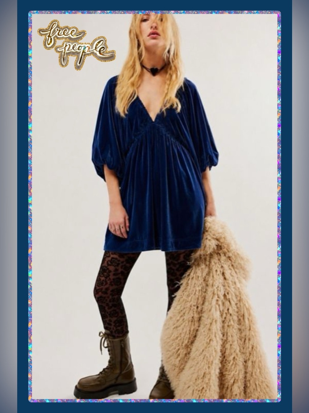 🆕 Free People Portia Velvet Mini Dress in Midnight Rain Navy Blue  XS 🎉 Party